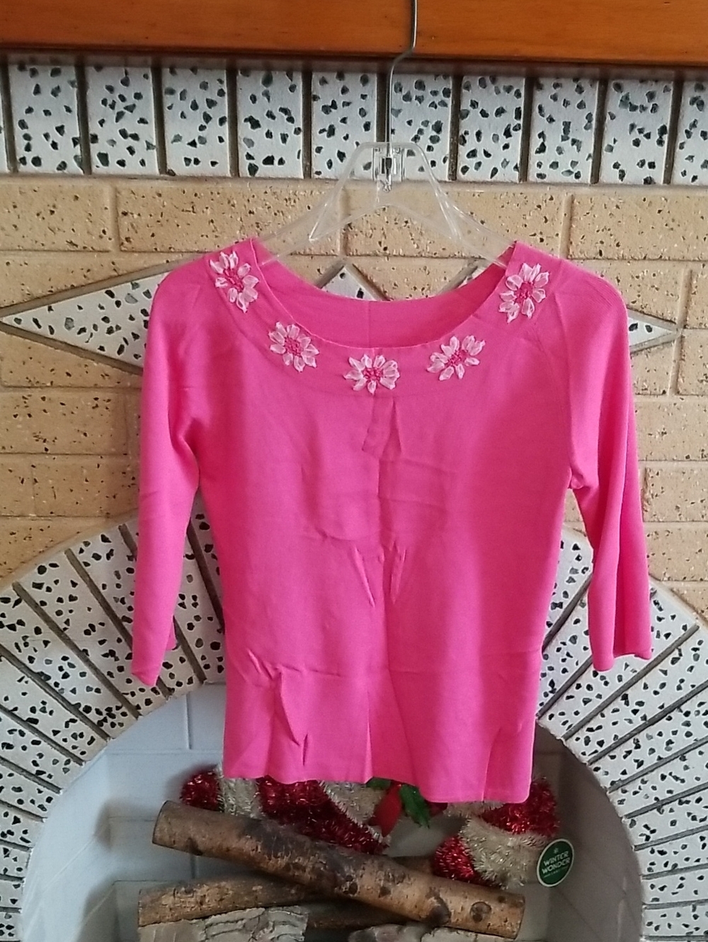 Joseph A Pink Long Sleeve Top with Floral Embellishment